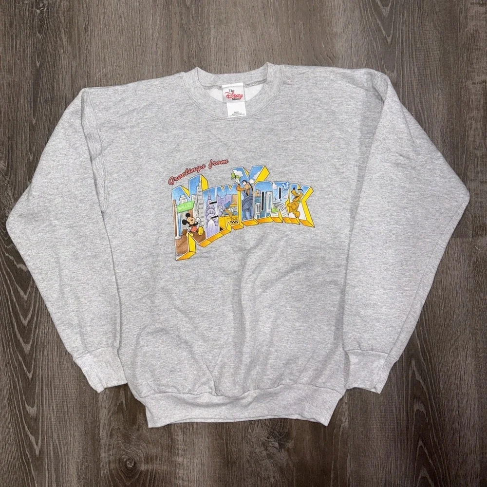 VTG Disney Store Greetings New York Mickey Mouse Small Sweatshirt USA Deadstock - Picture 1 of 9